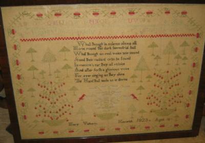 Appraisal: A WOOLWORK SAMPLER worked by Mary Vickers Keswick aged with