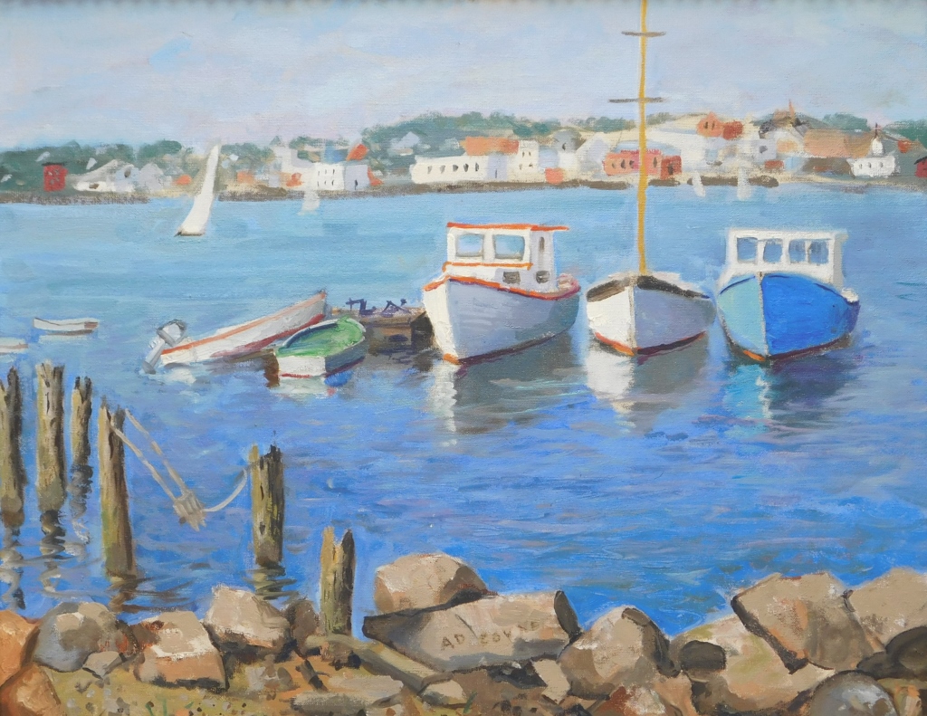 Appraisal: GLOUCESTER MA IMPRESSIONIST MARINA DOCK PAINTING Connecticut th CenturyDepicts a