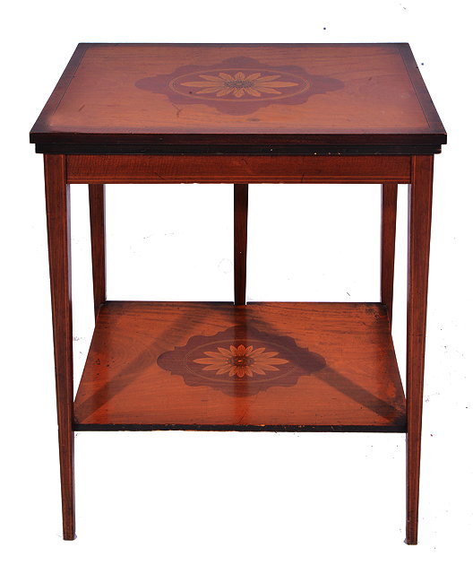 Appraisal: AN EDWARDIAN SATINWOOD MAHOGANY RECTANGULAR FOLD OVER CARD TABLE with