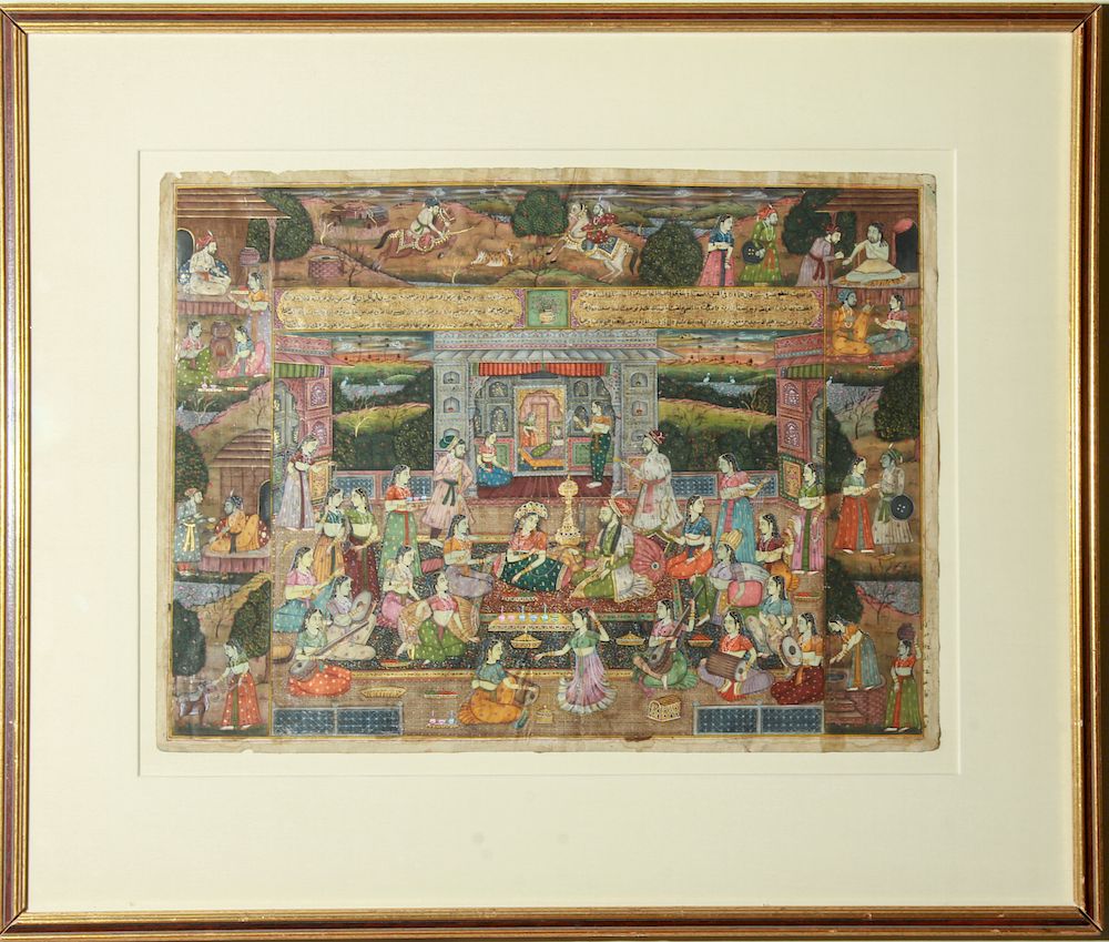 Appraisal: Indian Manuscript Court Scene Folio Leaf Indian manuscript court scene