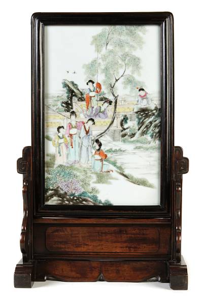 Appraisal: A Chinese porcelain painted plaque mounted as a table screen