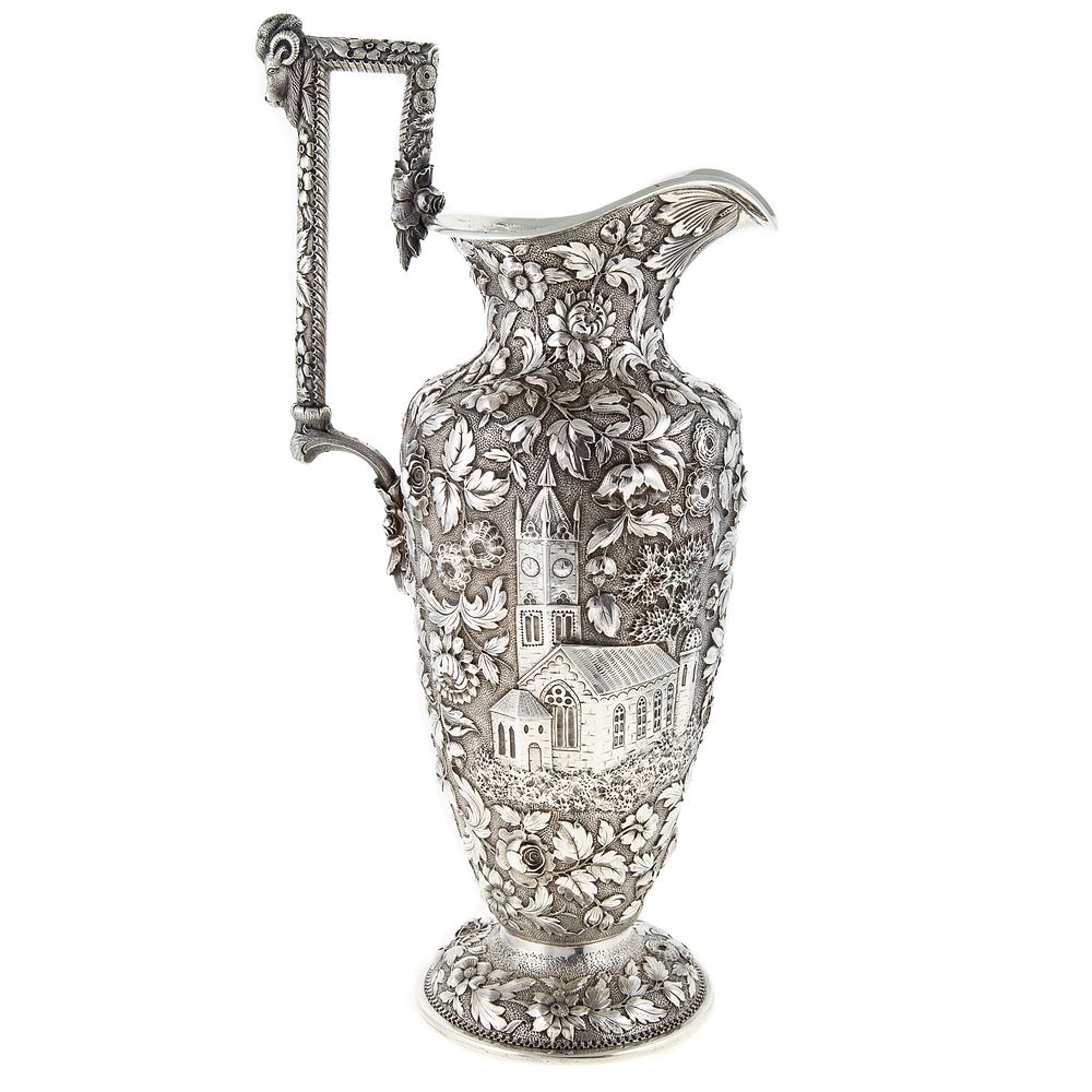 Appraisal: Jacobi Jenkins Sterling Repousse Ewer - baluster-form with allover trailing