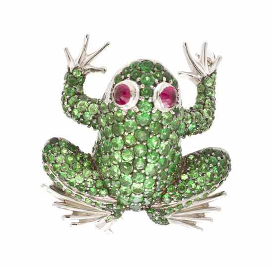 Appraisal: A Sterling Silver Tsavorite and Ruby Frog Brooch consisting of