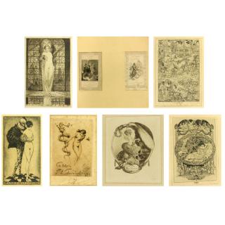 Appraisal: Collection of Eight Antique Ex-libres Bookplate Engraving Etchings Includes Ludwig