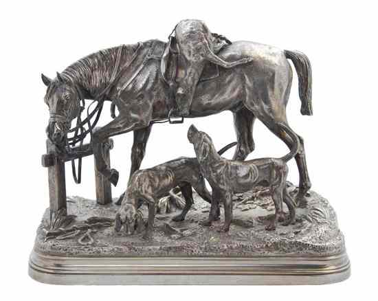 Appraisal: A French Silvered Bronze Figural Group Alfred Dubucand - depicting