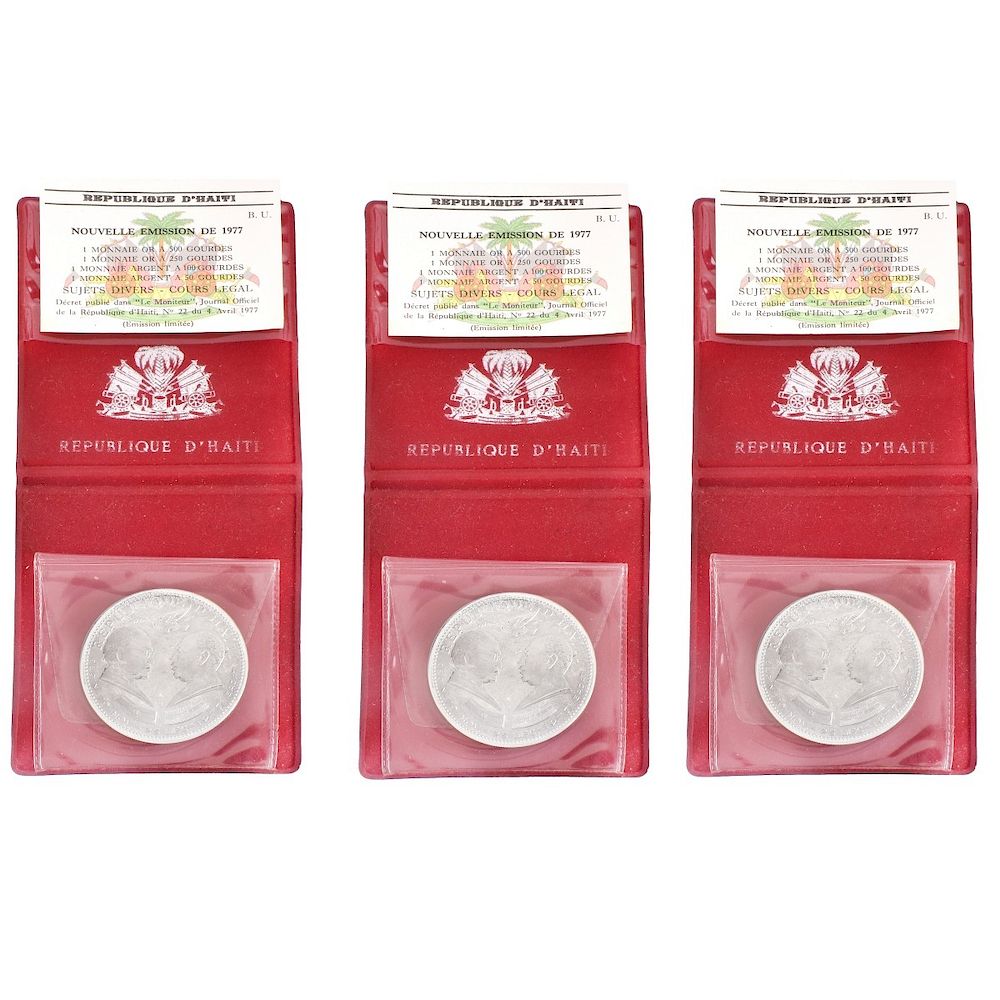 Appraisal: Three Haiti Silver Coins Three Haitian Gourdes Silver Coin Each