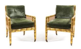 Appraisal: A Pair of Victorian Giltwood Armchairs Height inches A Pair