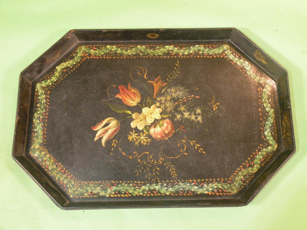 Appraisal: An early thC papier mache canted rectangular tray with a