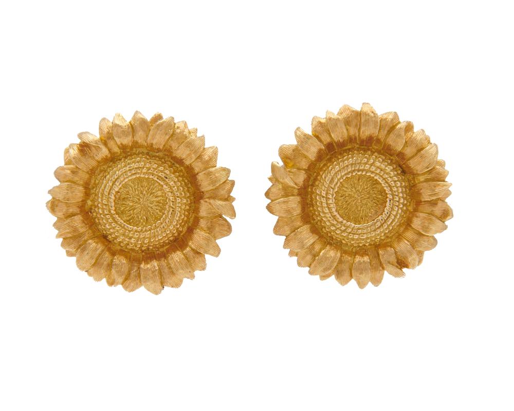 Appraisal: ROBERT BRUCE BIELKA K Gold Earrings the sunflower-form earclips comprised