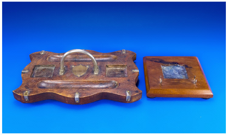 Appraisal: Shield Shaped Double Oak Inkstand supported on four feet with