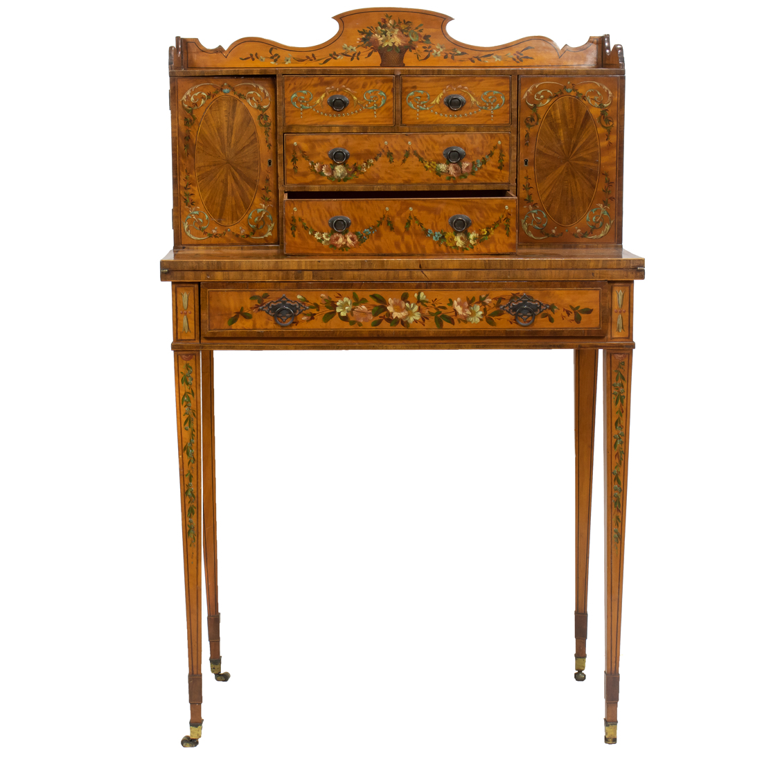 Appraisal: A GEORGE III STYLE POLYCHROME DECORATED LADIES WRITING DESK A