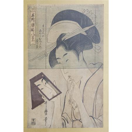 Appraisal: Utamaro th Century Beauty looking in a mirror Woodblock print