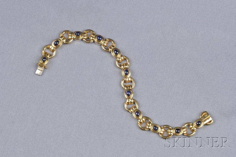 Appraisal: kt Gold and Sapphire Bracelet bezel-set with cabochon sapphires joined