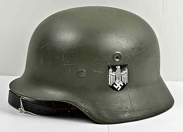 Appraisal: German Post War Repro Double Decal Helmet Nice re-enactor helmet