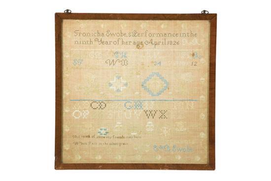 Appraisal: SAMPLER Tronicha Swobe probably American silk on linen Alphabets floral