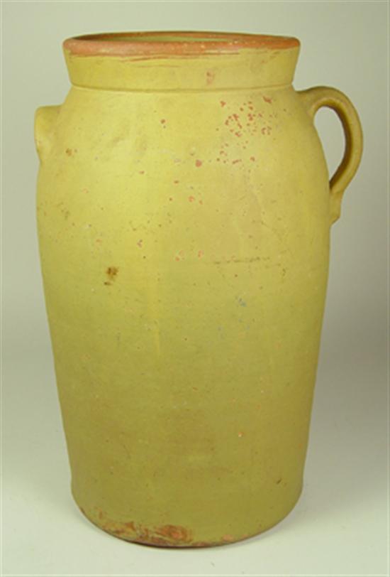 Appraisal: Redware Churn with Mustard Paint Early th Century Handled churn