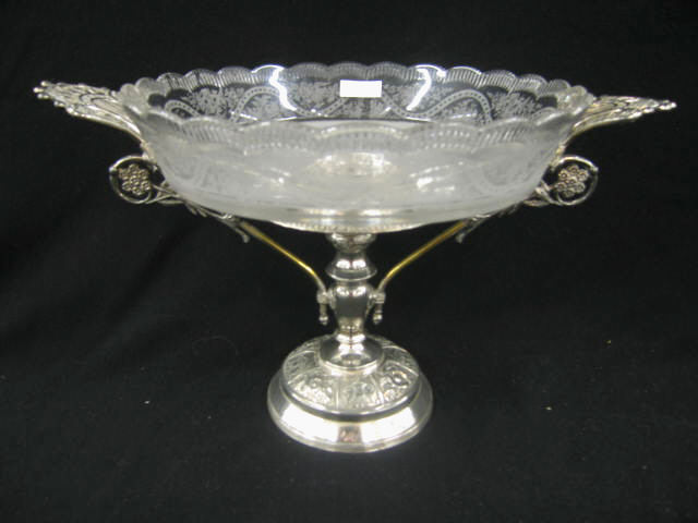 Appraisal: Victorian Silverplate Compote with Etched glass insert Art Nouveau