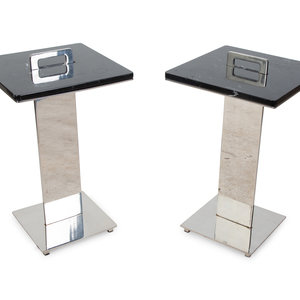 Appraisal: A Pair of Chrome Plated Steel Black Marble Top Side