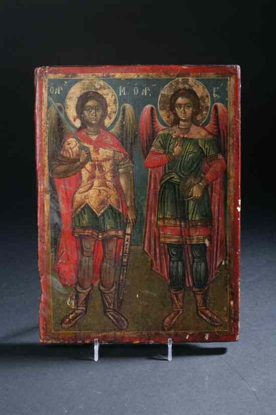 Appraisal: GREEK ICON ST GABRIEL AND ST MICHAEL th century Oil