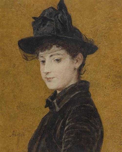 Appraisal: ANKER ALBERT Ins Portrait of a lady with hat Watercolour