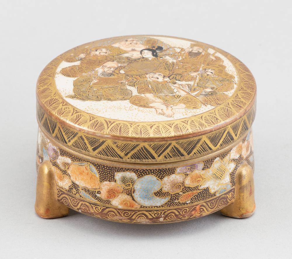 Appraisal: JAPANESE SATSUMA PORCELAIN COVERED BOX MEIJI PERIOD HEIGHT DIAMETER JAPANESE