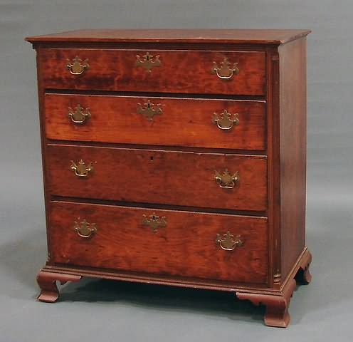 Appraisal: Four graduated thumb-molded drawers brass bail handles and escutcheons line-inlaid