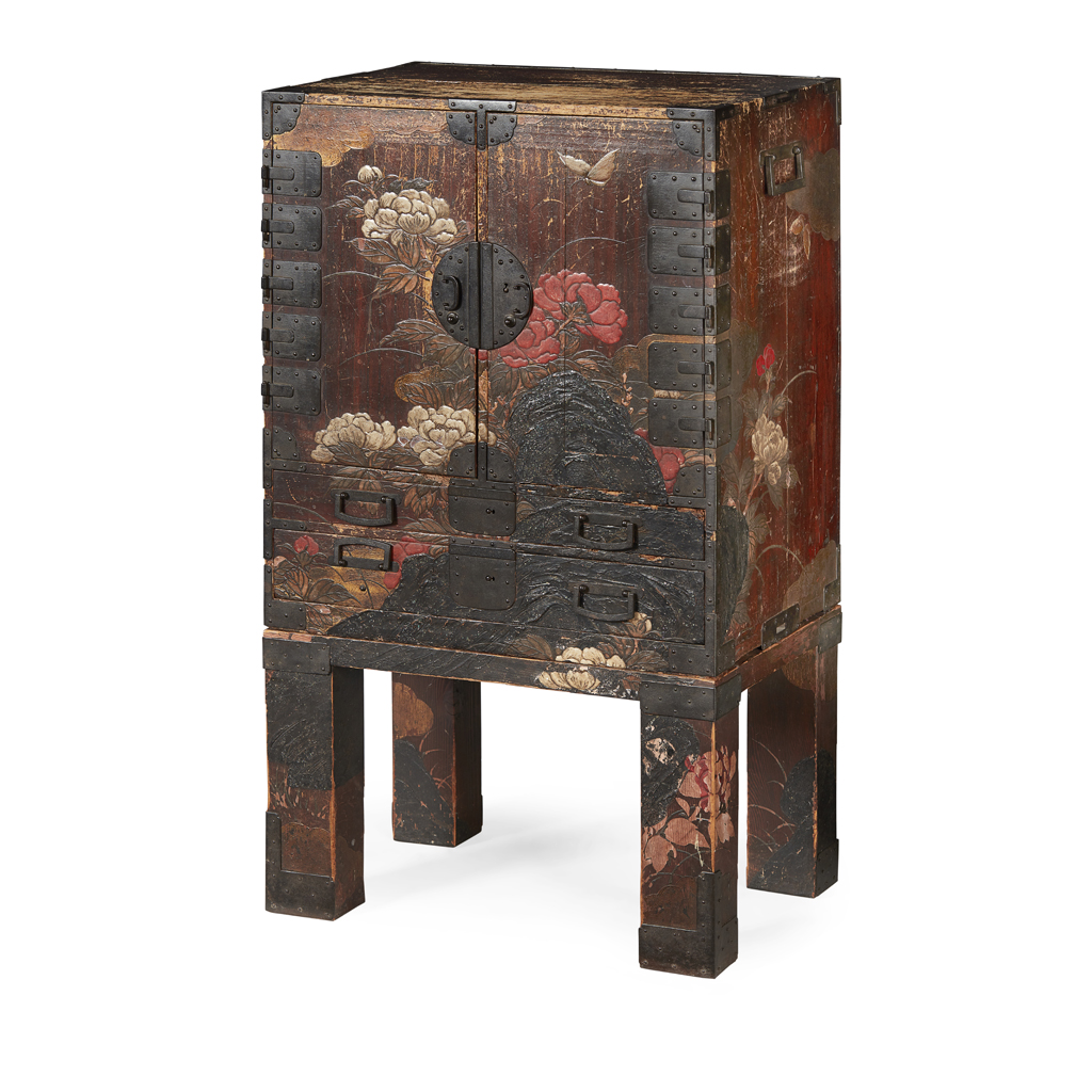 Appraisal: LACQUERED WOOD CABINET MEIJI PERIOD with a pair of hinged