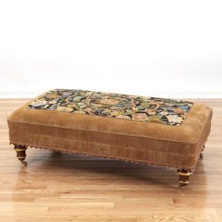 Appraisal: George Smith needlepoint fringed bench George Smith needlepoint fringed bench