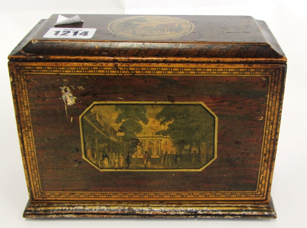 Appraisal: A George III painted rectangular box the hinged front panel