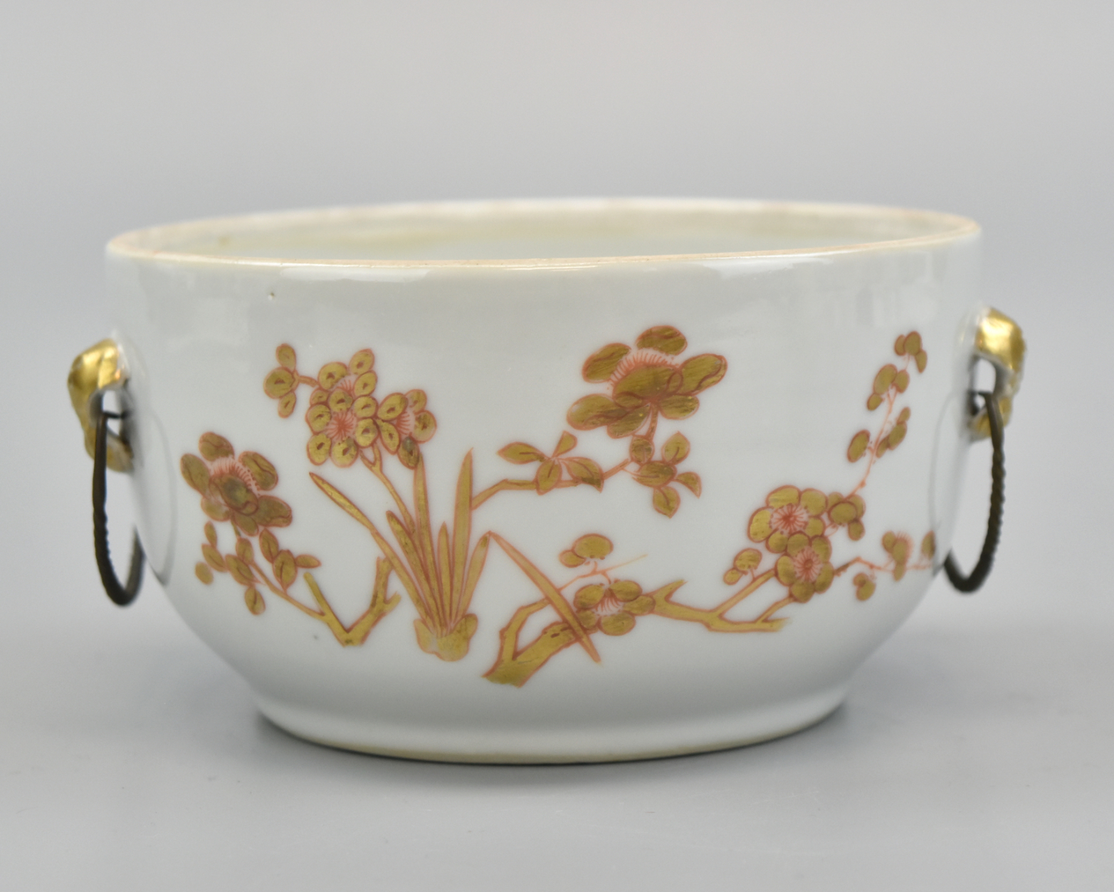 Appraisal: Chinese Republic Period deep gilt porcelain bowl with original metal