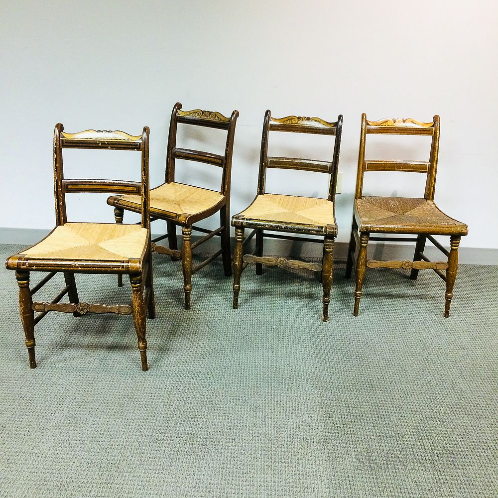 Appraisal: Set of Four Paint-decorated Fancy Chairs Set of Four Paint-decorated