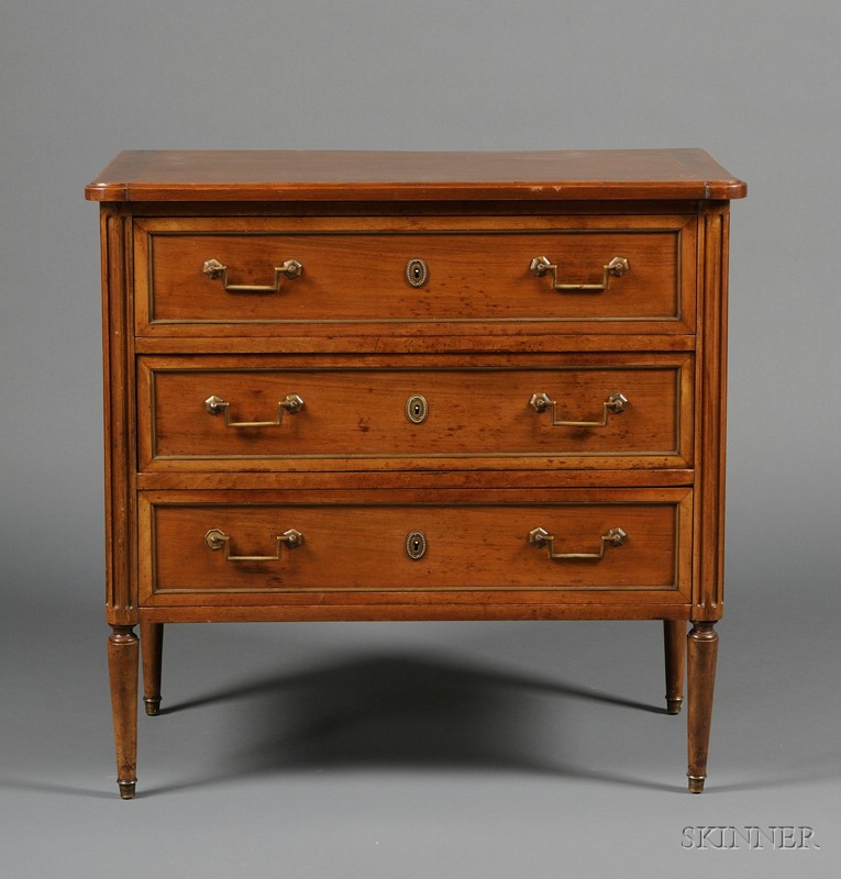 Appraisal: Diminutive Louis XVI Brass-mounted Walnut Commode late th century rectangular