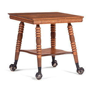 Appraisal: A Victorian Center Table in Oak with Glass Ball and