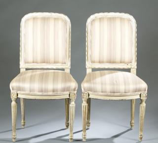 Appraisal: Pair of cream painted French side chairs A pair of