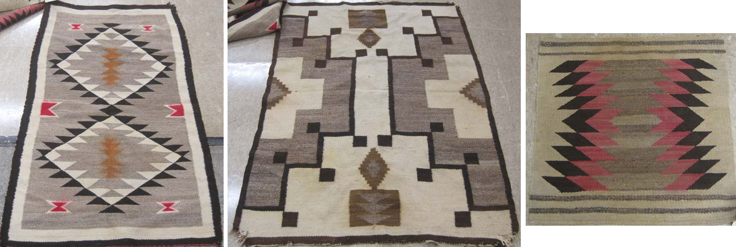 Appraisal: THREE NAVAJO WEAVINGS various geometric patterns early to mid th