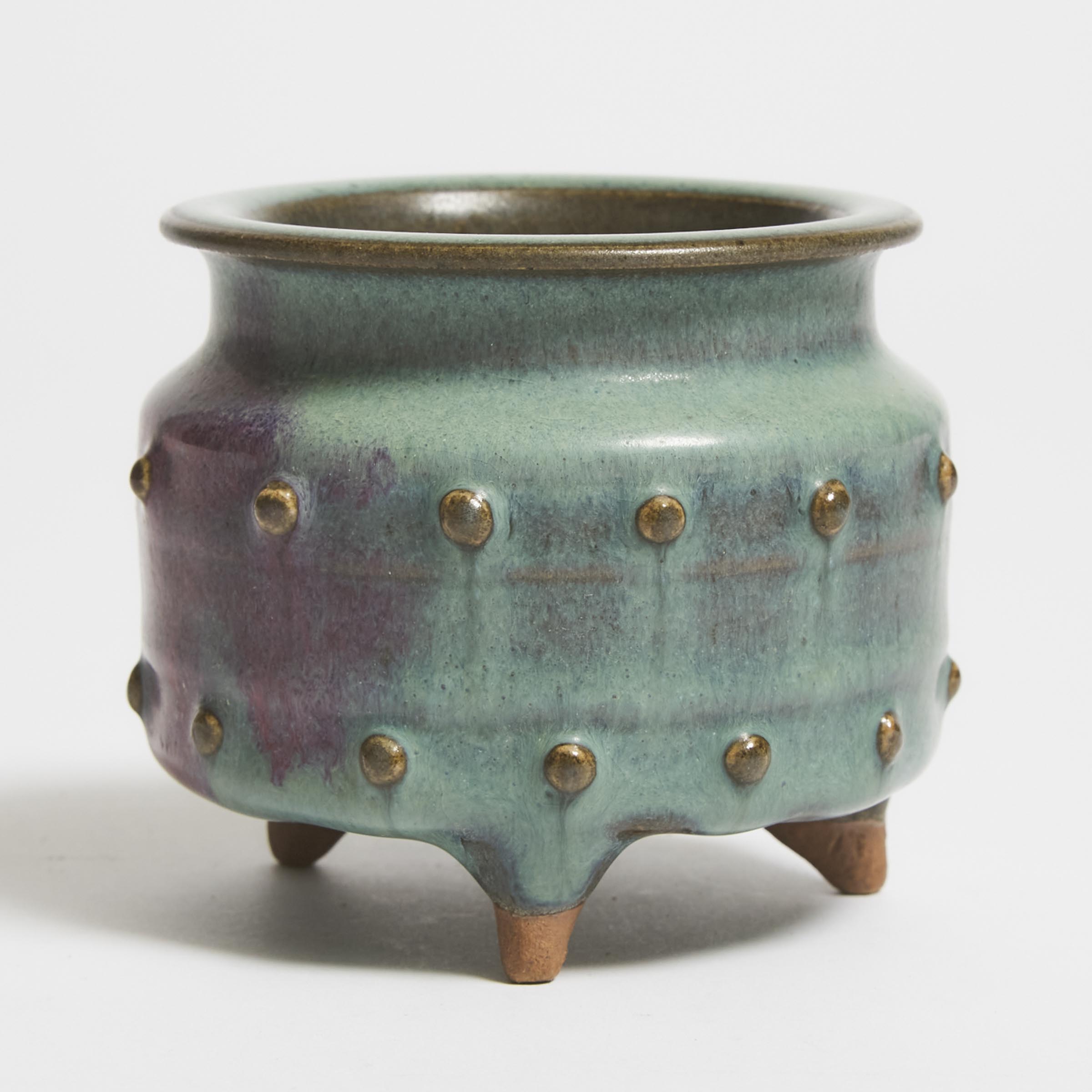 Appraisal: A Jun-Type Purple-Splashed Tripod Censer th Century height in cm