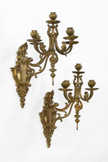 Appraisal: Large Pair of Gilt-Brass Stepped Five-Light Appliques first quarter th