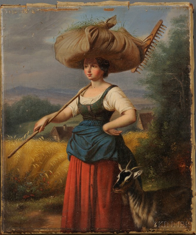 Appraisal: Continental School th Century Shepherdess with Grain and Goat Unsigned