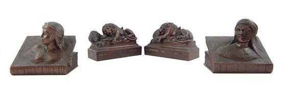 Appraisal: Two pairs bronzed Jennings Brothers bookends each depicting Lion of