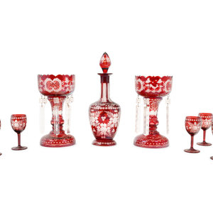 Appraisal: A Group of Cranberry Cut-to-Clear Glass Articles comprising a decanter