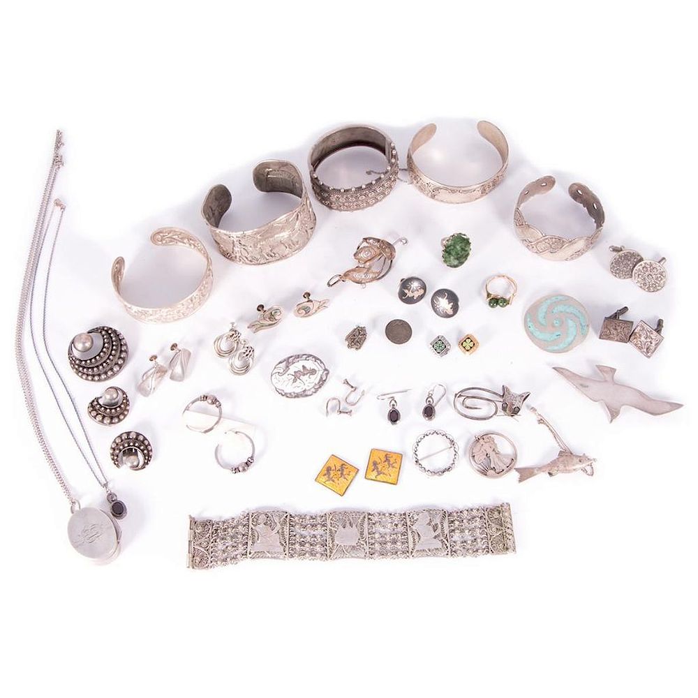 Appraisal: Collection of pieces of silver jewelry including bracelets pairs of