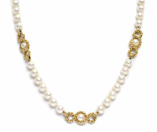 Appraisal: An Karat Yellow Gold and Cultured Pearl Necklace Tiffany Co