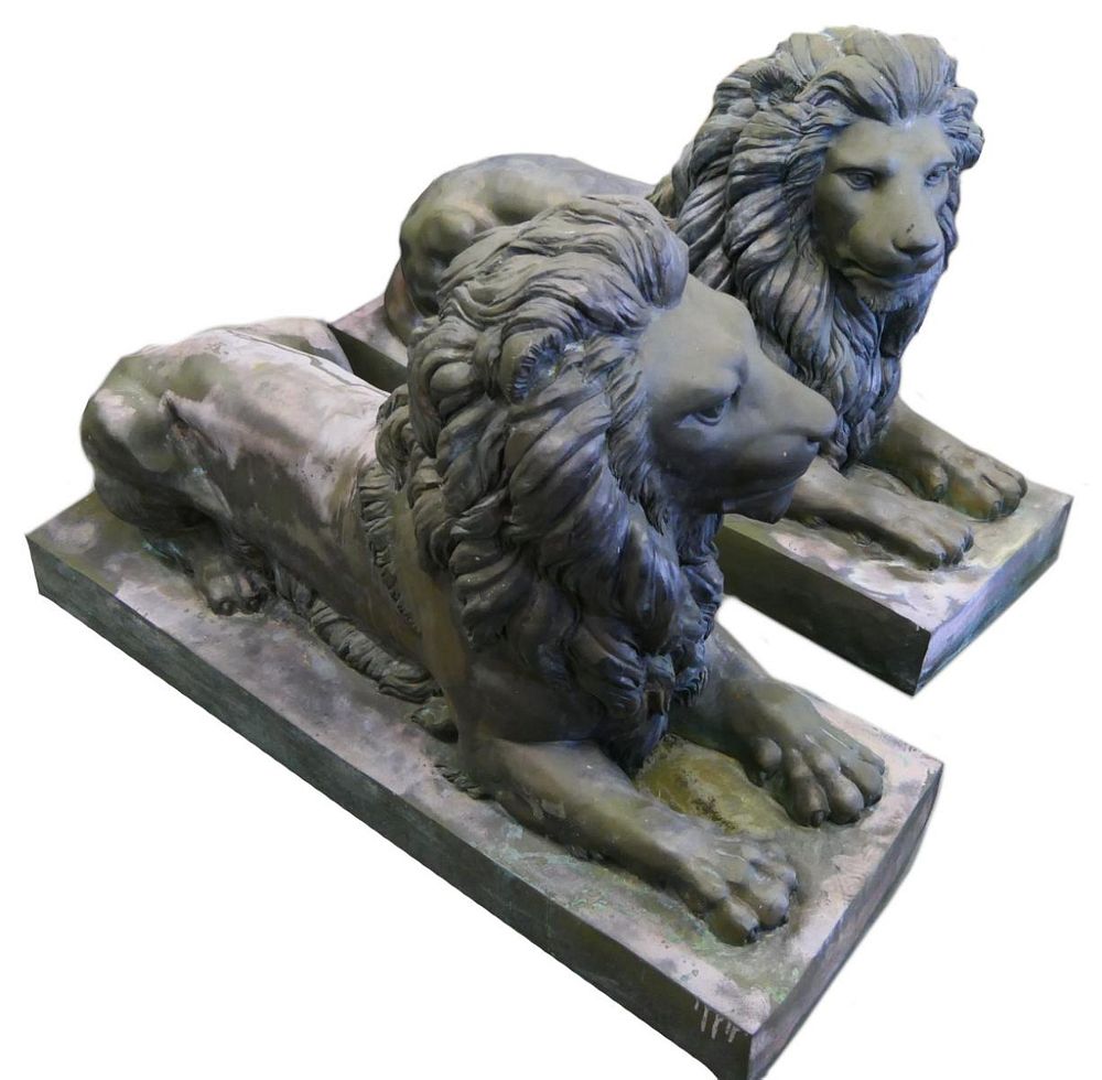 Appraisal: PAIR OF PALATIAL BRONZE MALE LIONS WELCOMERS From a Boca