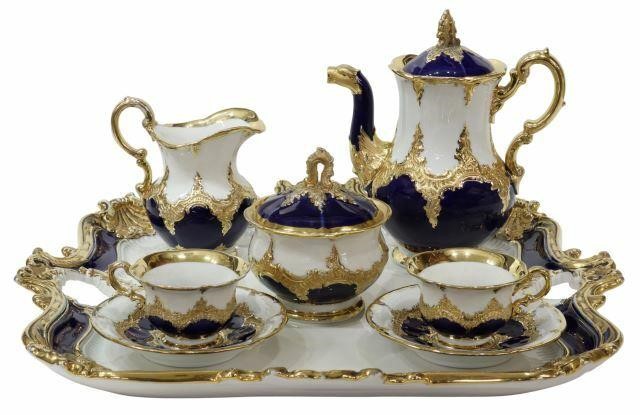 Appraisal: lot of Meissen parcel gilt and cobalt tete-a-tete coffee service