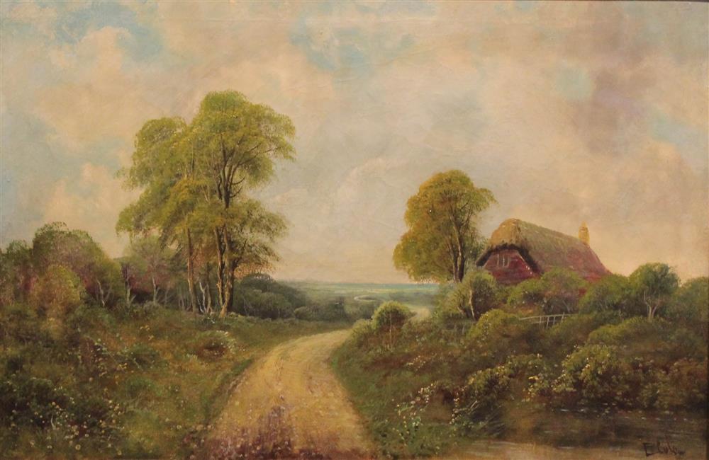 Appraisal: ETHEL KATHLEEN COLE BRITISH - COUNTRY LANDSCAPE WITH THATCHED COTTAGE