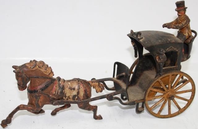 Appraisal: TH CENTURY CAST IRON HORSE DRAWN WAGON WITHDRIVER WORN ORIGINAL