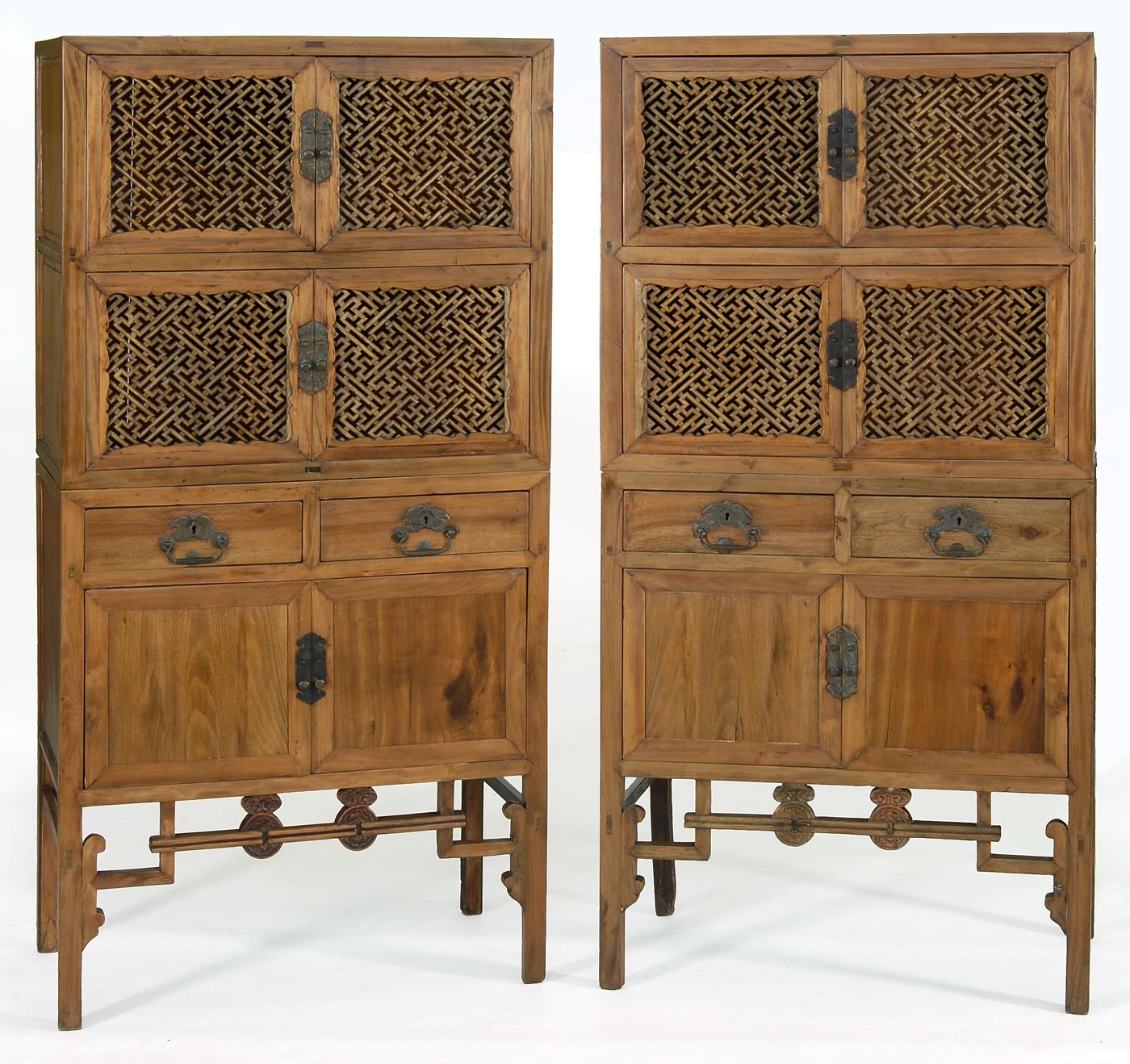 Appraisal: PAIR OF CHINESE CARVED STORAGE CABINETS Circa In elmwood Upper