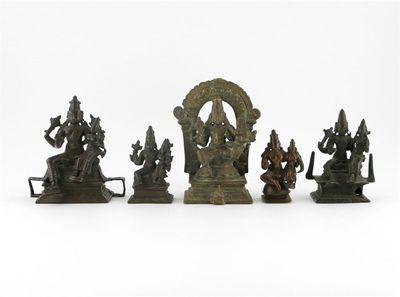 Appraisal: Five Indian bronze and copper models depicting Shiva and Parvati