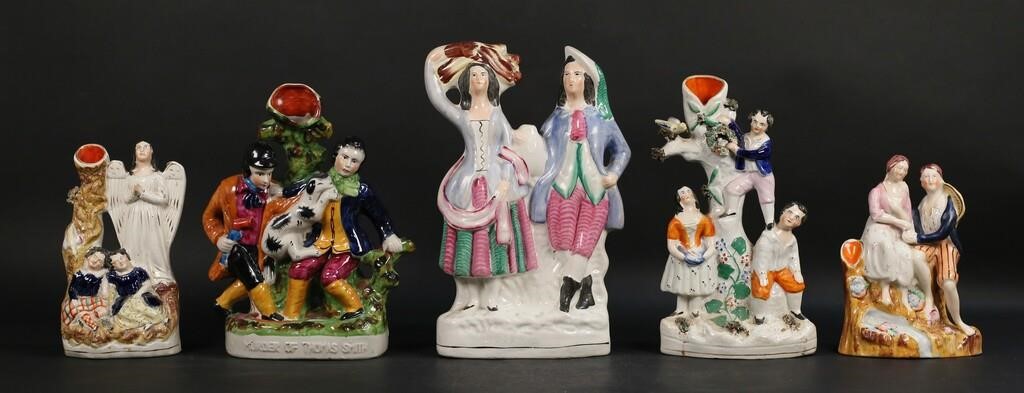 Appraisal: STAFFORDSHIRE FIGURES SPILL VASESLot of Staffordshire porcelain including spill vases