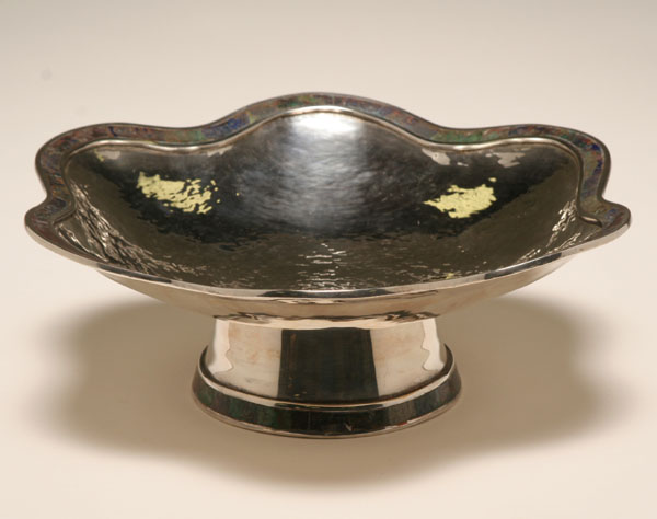 Appraisal: Los Castillo Mexican hammered silver bowl with stone inlay Scalloped